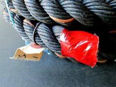 1″ Polypropylene Rope 50′ length 3 Strand Twisted Black with Orange Tracer