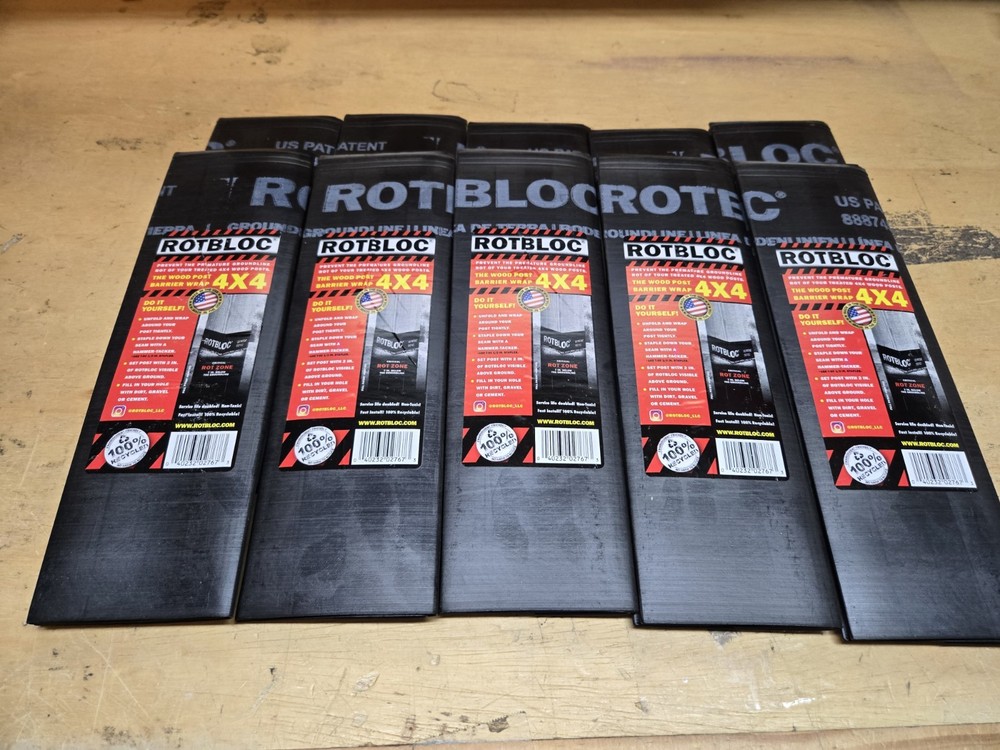 Rotbloc 4×4 Wooden Fence Post Wraps Prevents Wood Rot Made in USA – Lot of 10