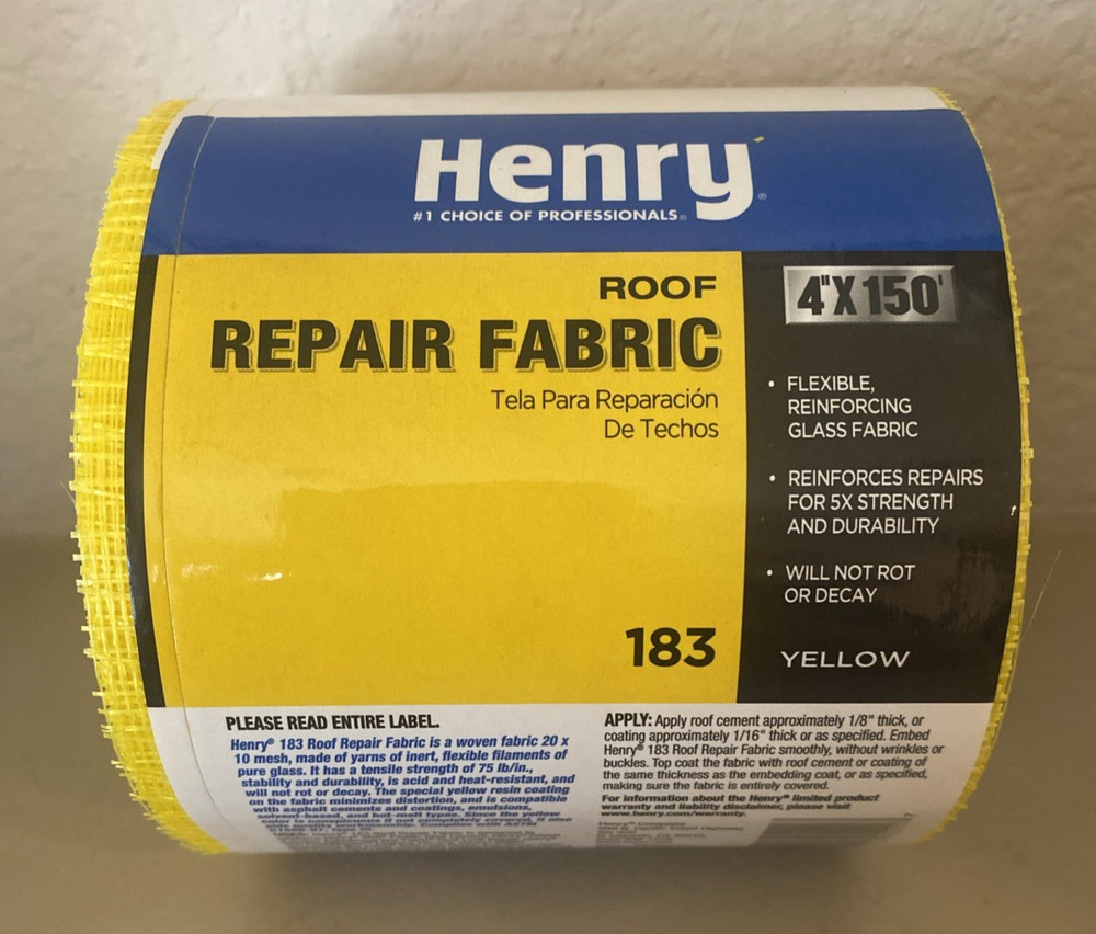 Henry 183 Roof Repair Flexible Reinforcing Glass Fabric 4″ x 150′ Yellow New Pkg