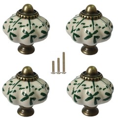 Ivory Green Ceramic Pumpkin Knobs Vintage Cabinet Drawer Pulls Set 4 Pcs L