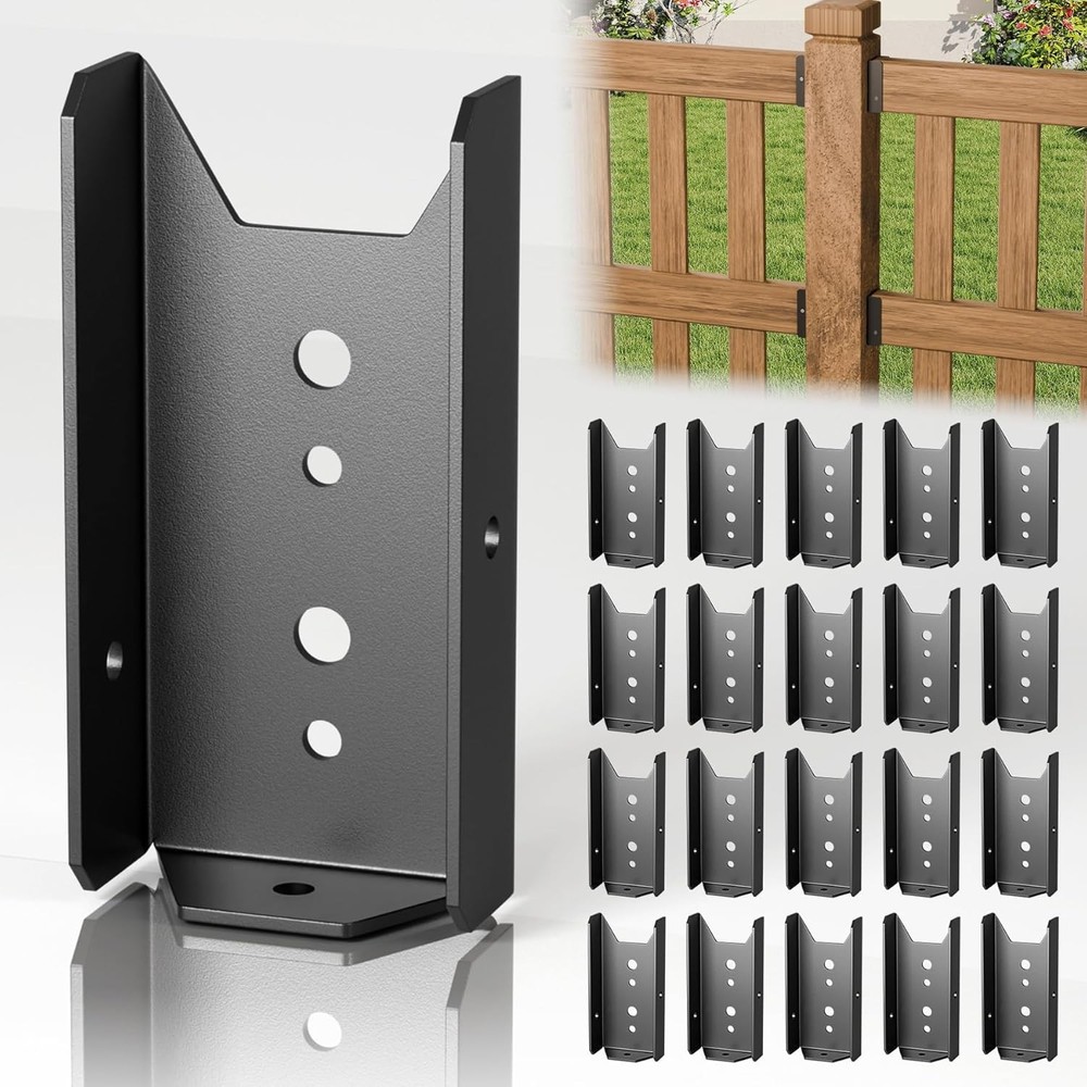 20 Pcs 2×4 Fence Brackets for Wood Black – 18 Gauge Deck Railing 20