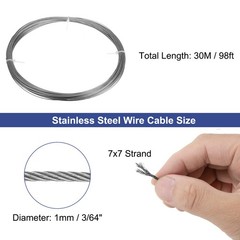 1mm 98ft (30M) 304 Stainless Steel Cable Wire Rope 7×7 Strands