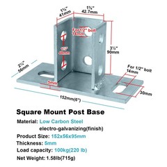 4 Pack 2 Slot U Post Base for 1-5/8″ Square Strut Channel, Ground Floors Moun…