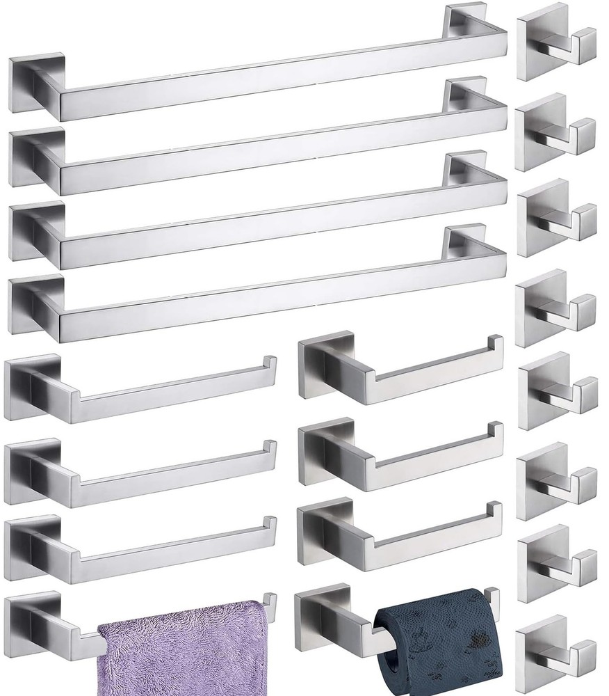 Taun Bathroom Hardware Set 20 Piece Brush Nickel Bathroom Accessories Set