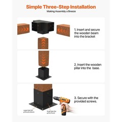 2-Set Pergola Corner Brackets 4-4in, Steel, Heavy Duty