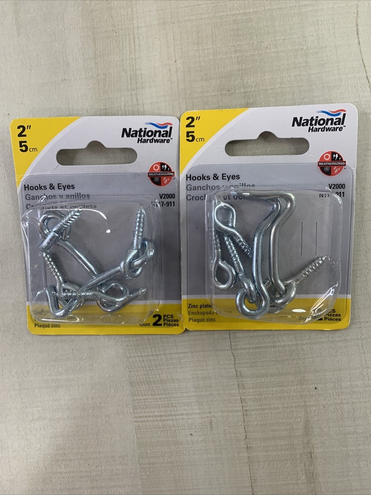 Lot Of 2 (2pk) National Hardware 2” Hooks and Eyes Zinc Plated NEW 4 Hooks