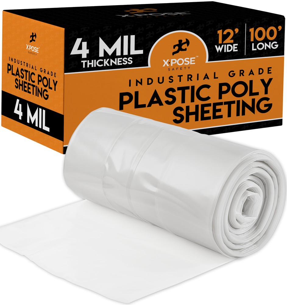 Clear Poly Sheeting – 12×100 Feet – Heavy Duty, 4 Mil Thick Plastic Tarp