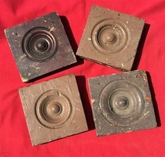4 Plinth Blocks, Antique Bullseye Rosettes, Architectural Salvage, Wood Trim A4