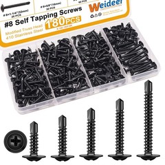 weideer 180pcs #8 Self Tapping Screws for Metal, Sheet Metal BK Kit, Black