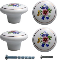 4PCS 1-1/2 inch Hand Painted Ceramic Knobs, Flower Cabinet Orchid