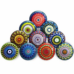 FLORIXA 10Pcs Ceramic Cabinet Knobs – Vintage Look Hand Painted Mandala