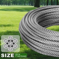 3/8″ Stainless Steel Cable 50FT, 7×19 Strands Wire Rope Cable, with 12000 lbs…