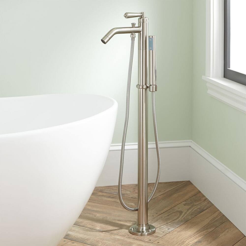 Freestanding tub faucet with hand spray – brass lever handle – ceramic disc