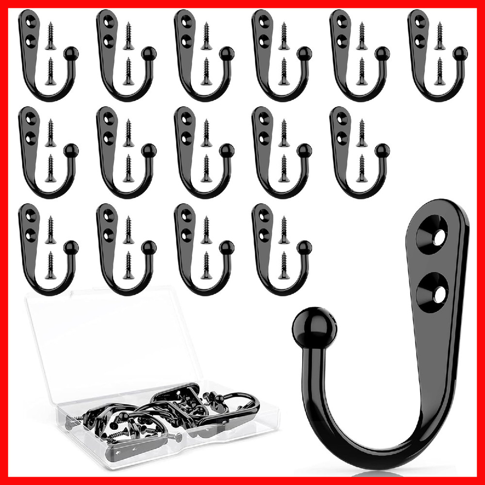 Zbdpovt 15 Pcs Black Coat Hooks – Wall Hooks For Closet Hanging Multi-Room Use