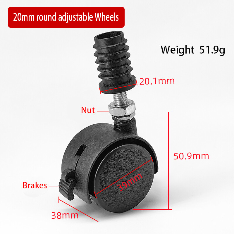 4 X Adjustable Tube Inserts End Caps Furniture Casters Wheels Castor Trolley