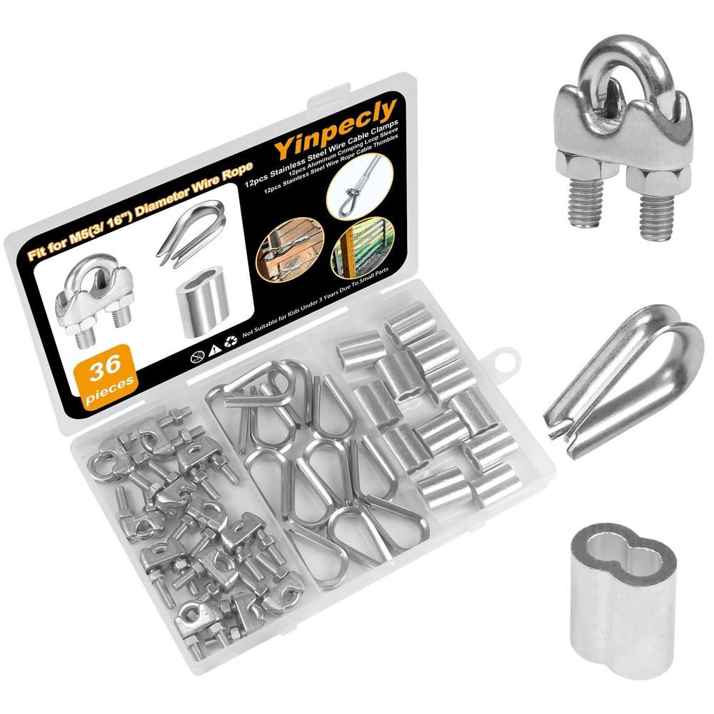 12pcs M5 Stainless Steel Wire Rope Cable Clip Clamp, 12pcs M5 Stainless Steel…