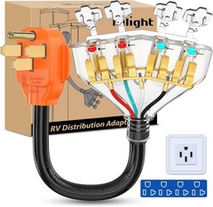 50 Amp to 110V RV Adapter Cord 50 Amp to 2 Color: 14-50P to 5-15R/5-20R 4Prong