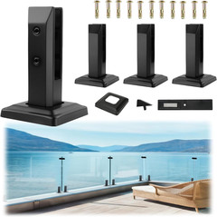 4 Pcs Matte Black Glass Railing Spigots, Stainless Steel Balustrade Clips