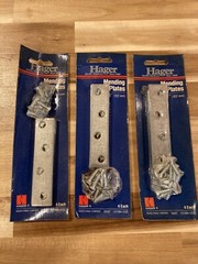 4” steel mending plates. 3 Pack 12 Plates (Hager) made in USA
