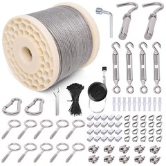 200FT 1/8″ Wire Rope Kit, Vinyl Coated 304 Stainless Steel Wire Cable, 7×7 St…