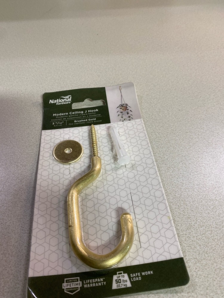 National Hardware N275-524 Modern Ceiling J Hook, Brushed Gold, 3-11/32-in