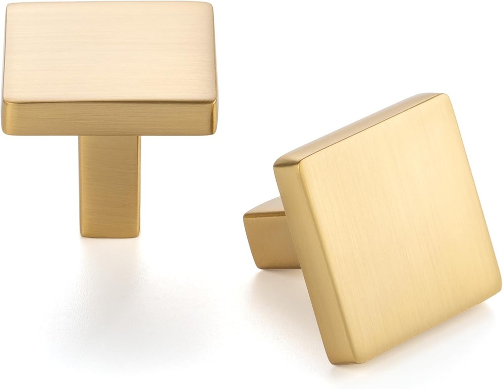 30 Pack Brushed Gold Cabinet Knobs 1-1/8 Inch Square Drawer Handles Solid Metal