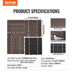 Interlocking Deck Tiles Plastic Wood, 10 Pack,12″x12″ 10 sq. ft Waterproof Outdo