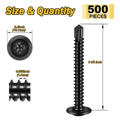 Mywish 500Pcs #8×1-1/2 Inch, Black Self Tapping #8×1-1/2″ (500 pcs),