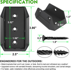 50 Pcs Heavy-Duty ADC-12 Aluminum 2X4 (Actual 1 ½” X 3 ½”) Deck Railing Bracket
