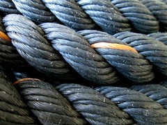 1″ Polypropylene Rope 175′ length 3 Strand Twisted Black with Orange Tracer