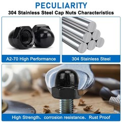 88pcs Black Metric Kits Acorn Cap Nuts, 304 (18-8) Stainless Steel M3 M4 M5 M…