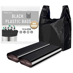 LimonLaviu Black Plastic Grocery Bags, 100 Pack, 11.5’x 6.5″ x 21′, 22 Pound …