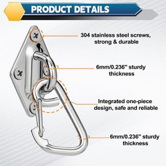 Stainless Steel Pad Eye Hook 8PCS M6 Rhombus Ceiling Hooks and Screws for Han…