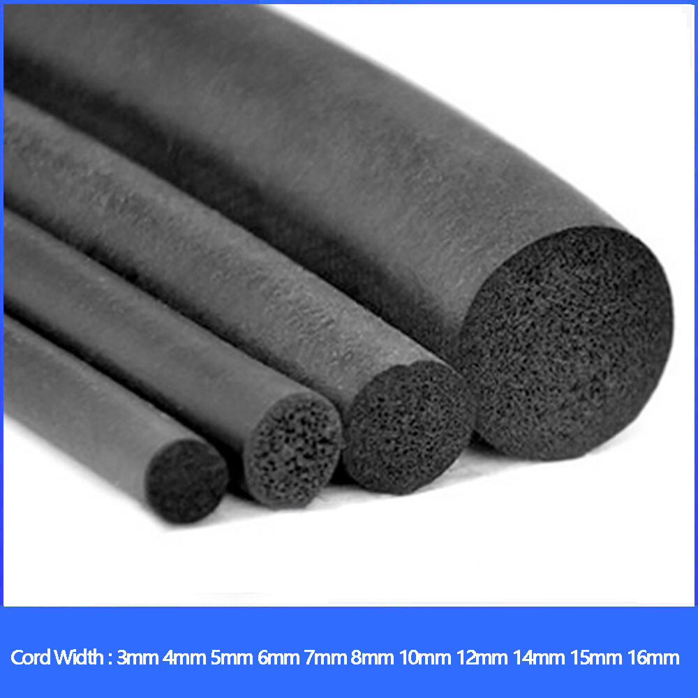 Black Sponge Cord Foam Rubber Gasket Trim Seals 3/4/5/6/7/8/10/12/14mm/15mm/16mm