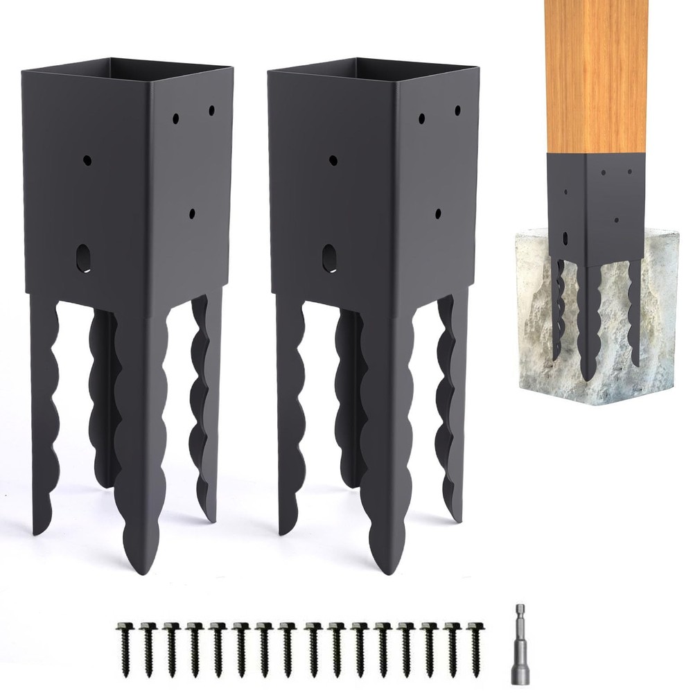4×4 Post Base Holder Ground Spike, 3.6″x3.6″ Black Powder Coated – For Pergola