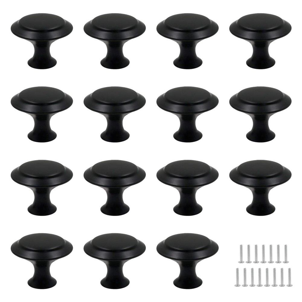 Biaungdo 15 Pack 1Inch Flat Black Kitchen Cabinet Knobs Drawer Dresser