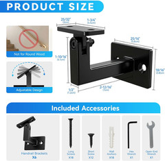 Adjustable Black Handrail Brackets – 6 Pack for Stairs & Corridors