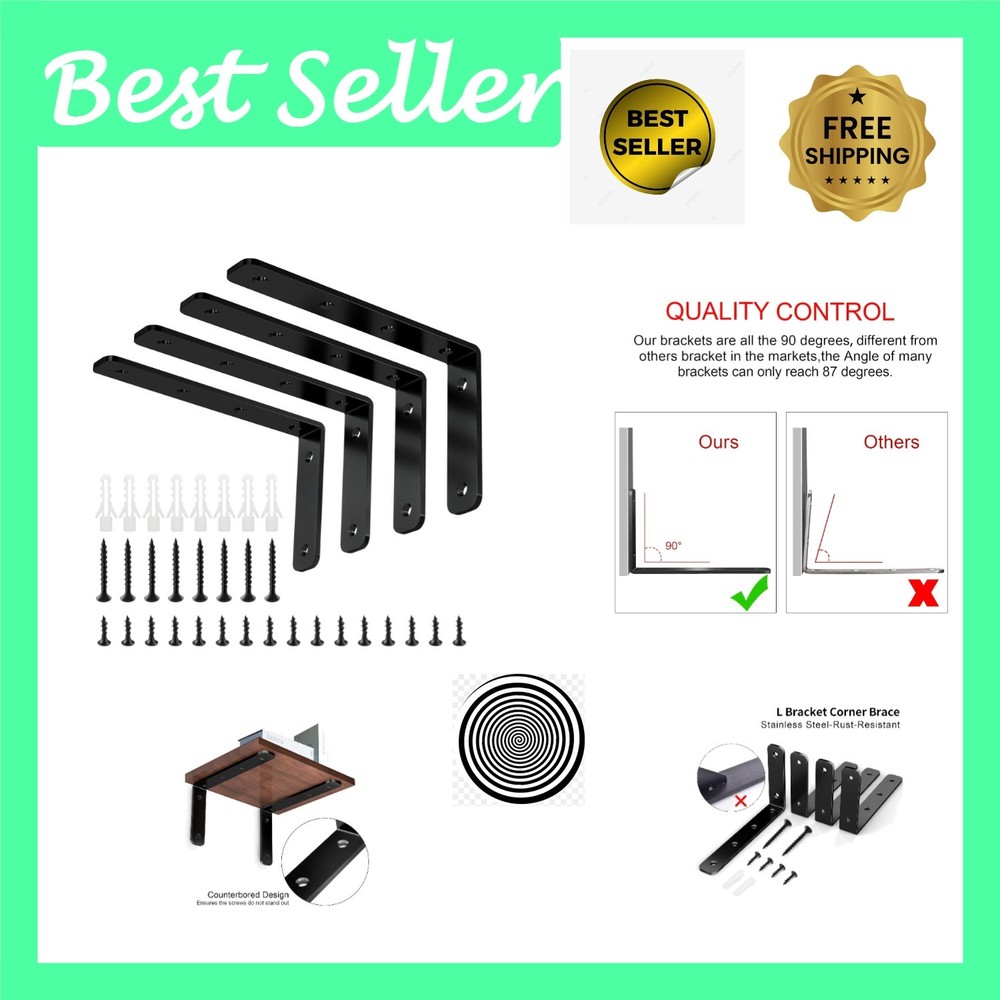 Durable Black Corner Braces, 5″ x 3″, 35lb Capacity – Pack of 4 for Shelving