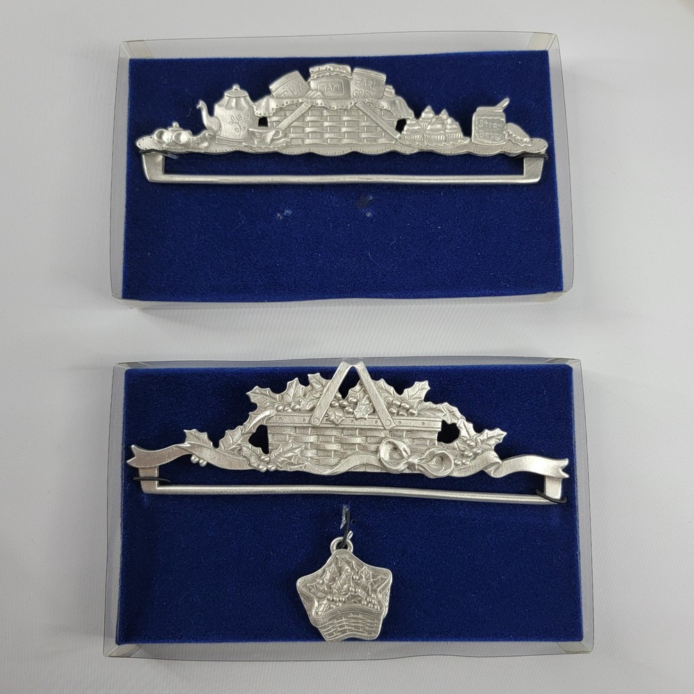 Bell Pull Jam Preserves Holly Silver Tone Metal Decor 6 Inch Lot x2 Vintage