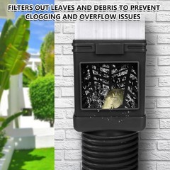 Downspout Filter, Leaf Gutter Guard, Black 2 Pk Fits 2X3 & 3X4 Drainpipe