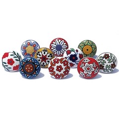 Royal Kraft Vintage Multicolor Printed Ceramic Pull Knobs Set of 10, Sknob001