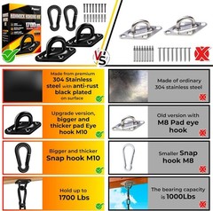 PAMAZY [Upgraded] 1700 lb Capacity 2PCS M10 Stainless Steel Pad Eye Hooks+2PC…