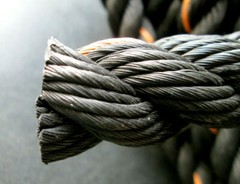 1″ Polypropylene Rope 75′ length 3 Strand Twisted Black with Orange Tracer