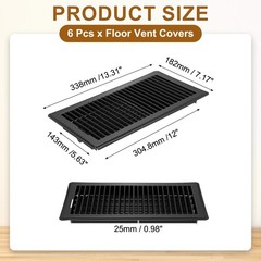 6 Piece 6×12 Inch Floor Ventilation Grilles, Black for Walking