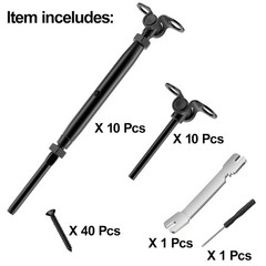 Kit de 10 pares de tensores de cable negro de 1/8″, herrajes ajustables de acero