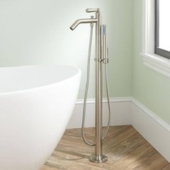 Freestanding tub faucet with hand spray – brass lever handle – ceramic disc