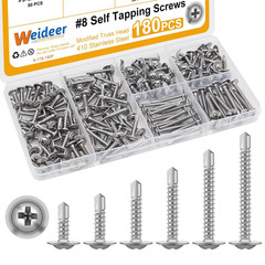 180Pcs #8 Self Tapping Screws for Metal, Sheet Metal Screws, 410 Stainless Steel