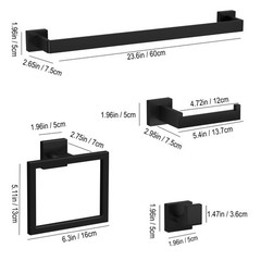 5-Pieces Matte Black Bathroom Accessories Set, 23.6 Inch Bath Towel Bar Set, SUS