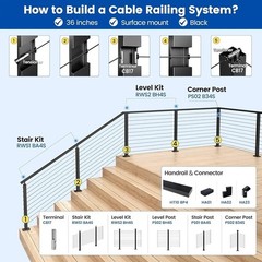 Stainless Steel Stair Cable Railing Post 36in Surface Mount 25-35 Degree Angle