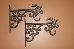 Stag Head Shelf Board Holder Bracket, Rustic Brown Cast Iron, B-15